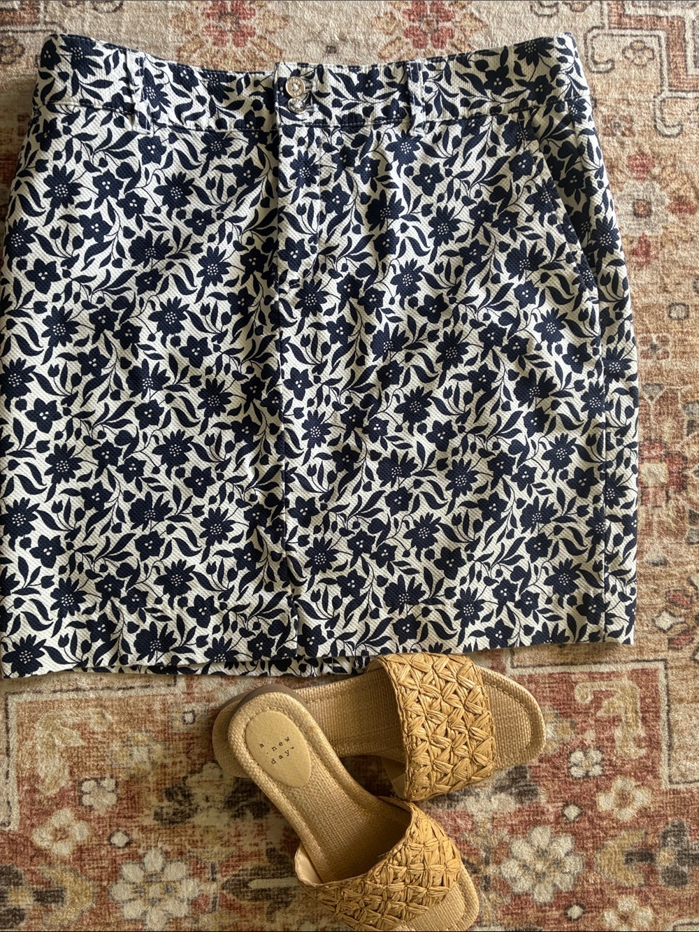 Chaps Navy and White Floral Skirt-10